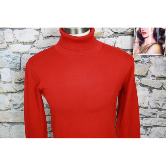 August Silk Knits Red Turtleneck Silk Blend Stretch Sweater Womens Medium - Picture 2 of 7